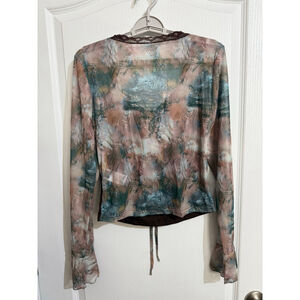Women's Dazy Brown Multi-color Mesh Long Sleeve Tee XL